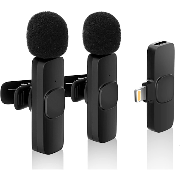Trådløs Lavalier-mikrofon til iPhone - 2,4 GHz Mini trådløs Lavalier-mikrofon med 2 sendere og 1 modtager til Youtube, Tiktok-video, Vlog, Facebook
