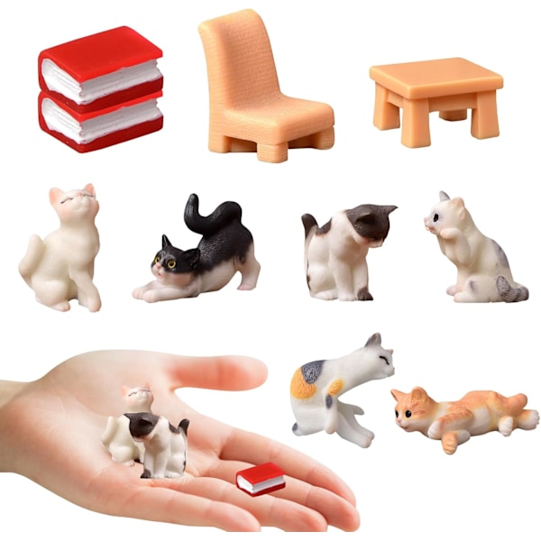 10 st katter figurer, miniatyr katt figurin, mini figurin katt prydnader,