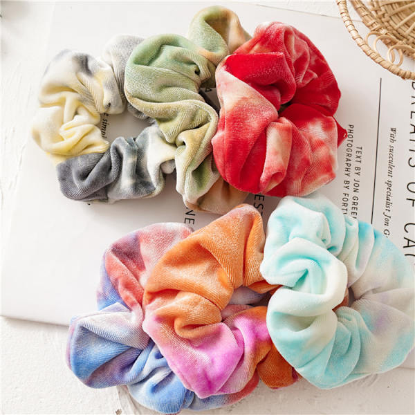 6 kpl värikkäitä tie-dye-hiusdonitseja talven samettista hiuspantaa poninhäntäpidike