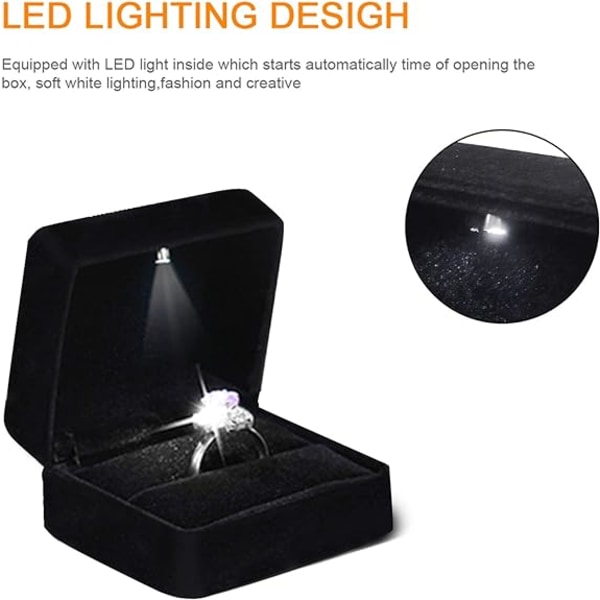 Sammetsringask med LED-ljus smyckesdisplay presentask för Propo