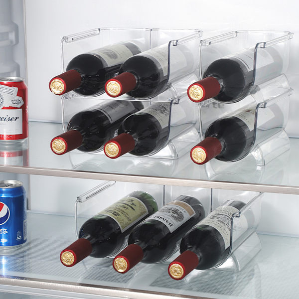 Vinstativ (sett med 2) - Plaststabelbart vinstativ for 6 flasker vin eller annen drikke - Moderne vinstativ for opptil 6 flasker totalt - Klart