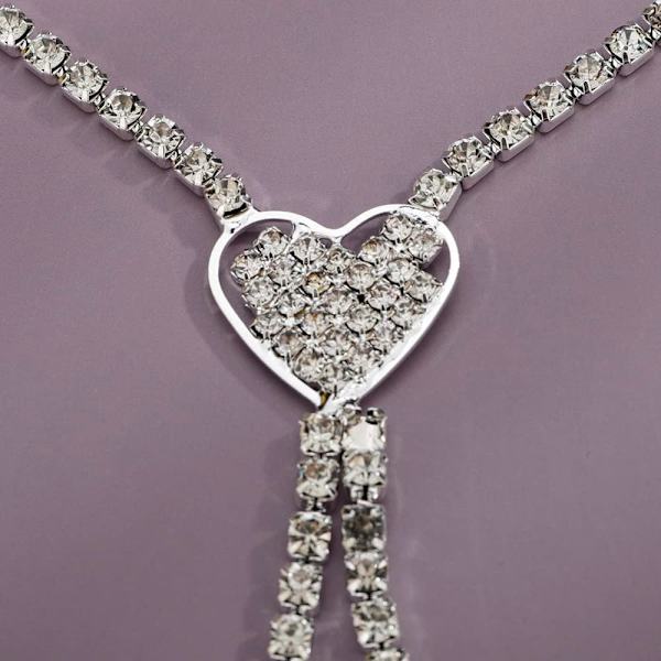 2 stk Rhinestones Beads Y Choker med hjerteanheng Sølv Halskjede