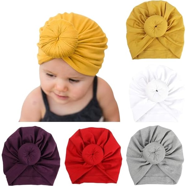 5 stycken söta turbanhattar för baby Vintage mjuk bullknut spädbarnsbarn