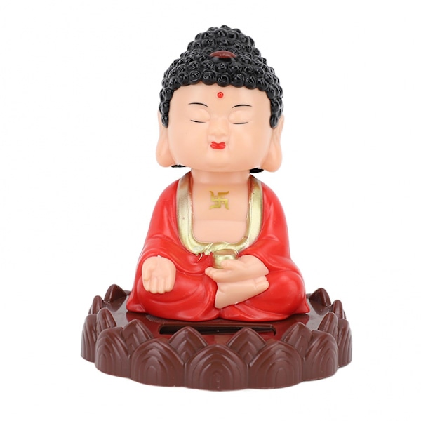 Nickande Buddha Staty Solcellsdriven Figurin för Lycka Välstånd Gåva Energibesparande Röd