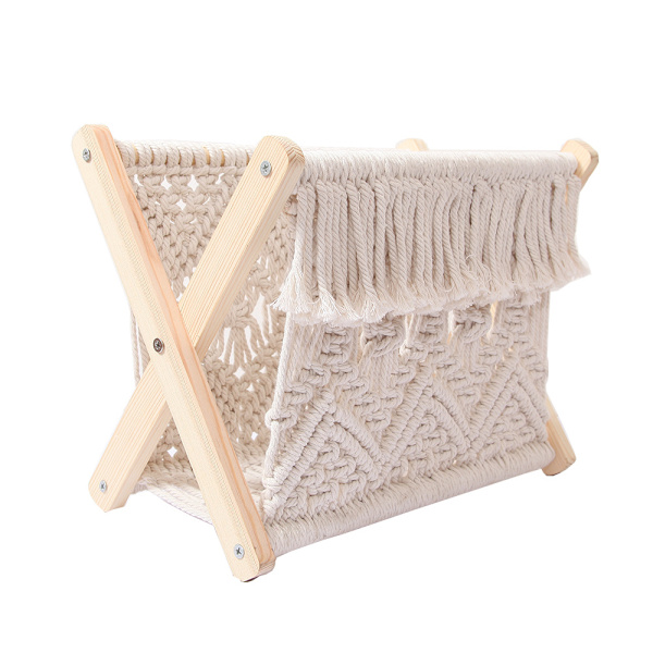 Bohemisk Macrame Tidskriftsställ, Handvävd Bok Dagbok Organizer, Handduksförvaring