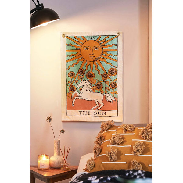 Aurinko, kuu ja tähti tarot-seinävaatteet - esteettinen boheemi seinävaate