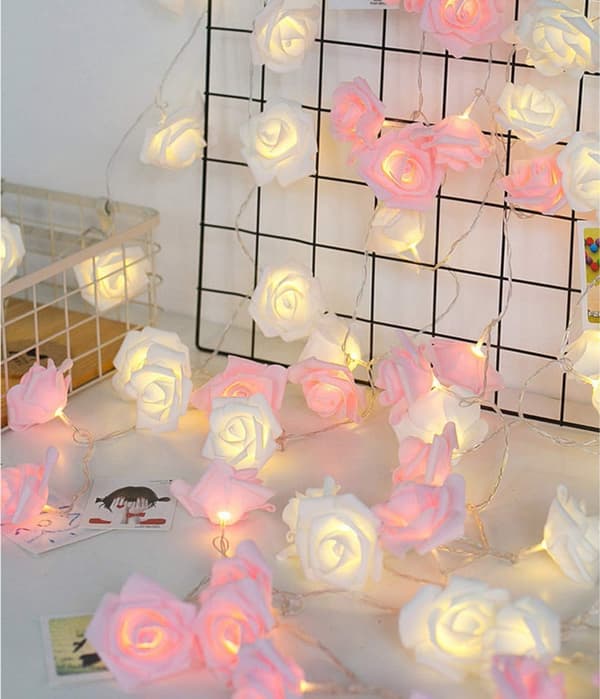 20 LED lyserøde rosenblomster indendørs fe-lys Valentinsdag bryllup