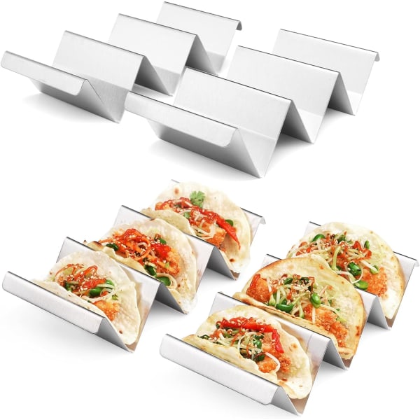 Stander 4-pak – rustfrit stål Taco Stand Bakke Style fra Oven Safe, opvaskes