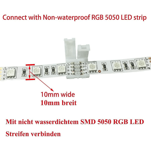 Rgb 5050 Led-liitinliitin 4-napainen 10 mm leveälle Smd 5050 Rgb Led-nauhalle (10 kpl)