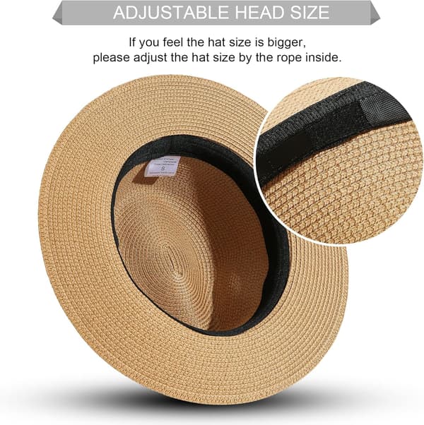 Dam Straw Fedora Strandhatt Solhatt, Packable Bred Brätte Panamahatt för Kvinnor