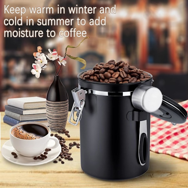 Rustfrit Stål Lufttæt Kaffebeholder, 1,8L Lufttæt Opbevaringsbeholder med Datohjul og Gratis Måleske til Kaffe Bønner, Te, Nødder