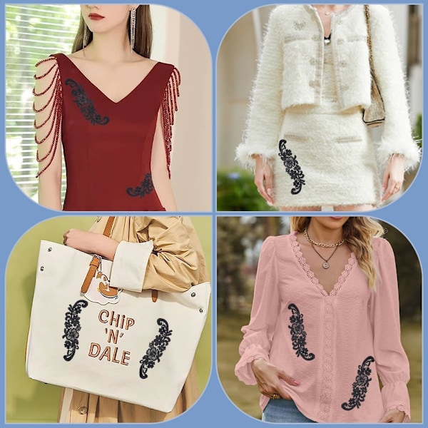 2 Par Blommiga Applikationer för Kläder Bohemisk Stil Ros Broderi Sy på Applikation för Bröllopsklänning Sy Spets Krage Klädtillbehör Hantverk för
