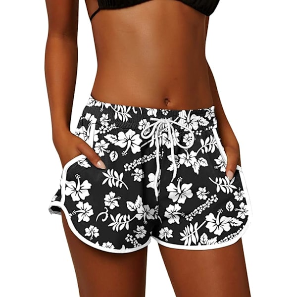 Kvinnors sommarblommiga strandshorts med fickor badbyxor XL