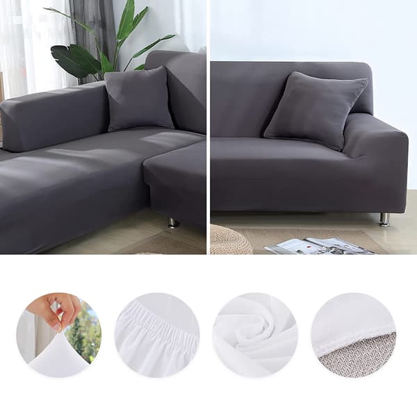 Elastiske spandex sofaovertræk - 2 dele - 2-personers + 3-personers - grå - til L