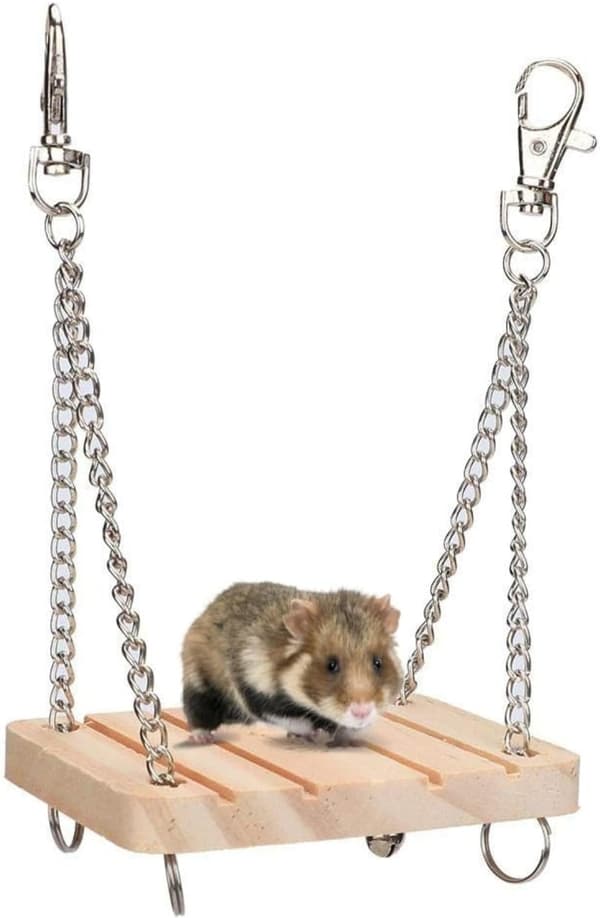 Hamstersgunga - Träleksaker för Hamstrar - Hammockgunga för Husdjur - Gunga för Burträning och Gnagning
