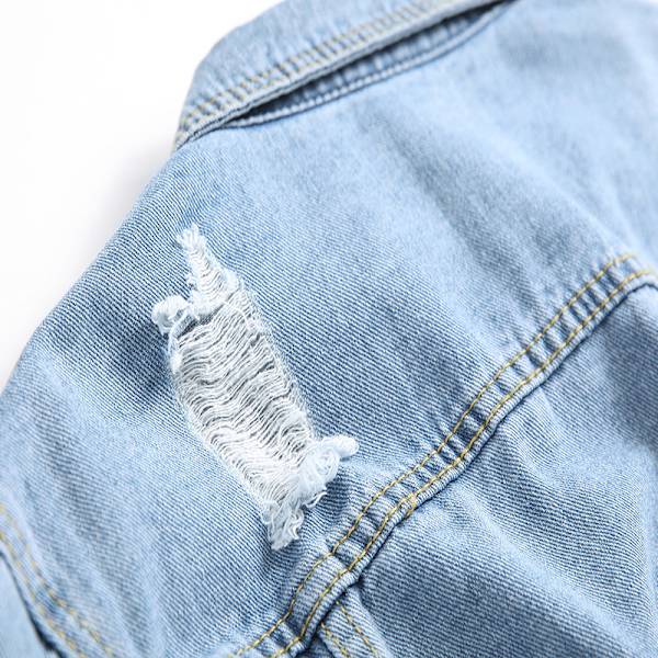 Jeansjakke til mænd, klassisk slidt slim denimjakke med huller, XXL