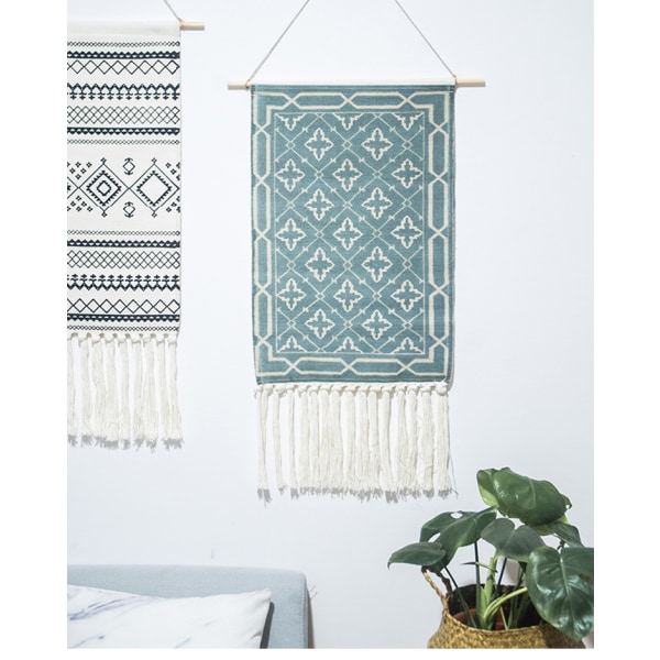 Bohemian Style Aztec Macrame Veggdekorasjon Håndlaget Banner med Frynser og Kobberstang for Barnerom