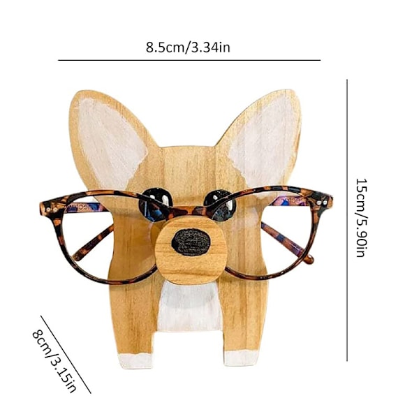 3D Træ Dyrebrilleholder, Kreativ Dyreform Brilleudstillingsstand, Håndlavet Træskærerarbejde, Gave egnet til Hjem og Kontor (Corgi)