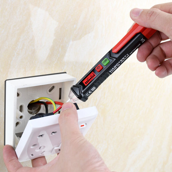 Beröringsfri spänningstestare, spänningstestare med dubbel känslighet 12V/48V-1000V, LCD-display, test av fas/nolltråd, ficklampa, ljudlarm (rund sond)