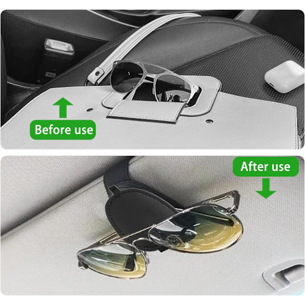 2 st Car Glasses Holder Magnetisk Läder Universal Glasögonhållare för Bil Lämplig för Visitkort Fakturor Solglasögon (Svart)