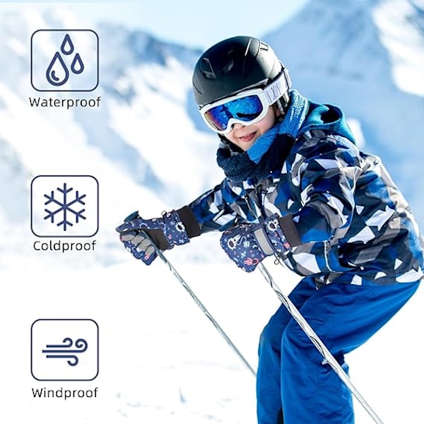 Barn Skidhandskar, Vintervarma Snöhandskar, Vindtäta Snowboardvantar för Flickor Pojkar, Kalla Väderhandskar för 1-9 År Gamla Barn, Cykling, Löpning