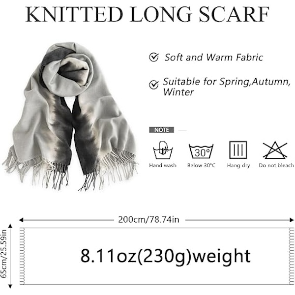 Vintervarm skjerf for kvinner, Vinterskjerf for kvinner, Sjal for kvinner, Varme strikkede skjerf, Komfortabelt mykt skjerf, Varm skjerf for kvinner 200 x 65cm