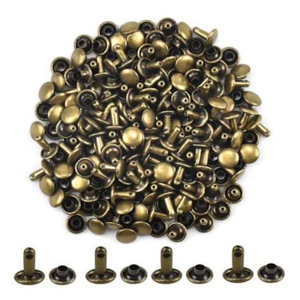 100 set lädernit Dubbelnit Rörnit Nitar Dubbelplatt Rund Huvud Metallhuvud Nitar för DIY DIY Läderhantverk Väska Bältesrem Reparation Dekoration, Brons 8mm,Ve
