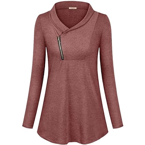 Dame Langærmet Pullover Lynlås Hættetrøje Toppe Ensfarvet Sporty Sweatshirts