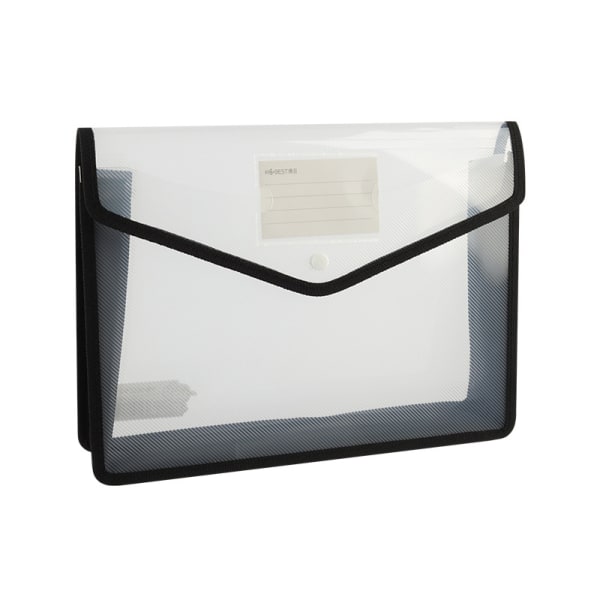 A4 plastficka, 3 st genomskinliga kuvert med tryckknapp, expanderbar filhållare för dokument, svart, blå, rosa, 33 x 7 x 24,9 cm