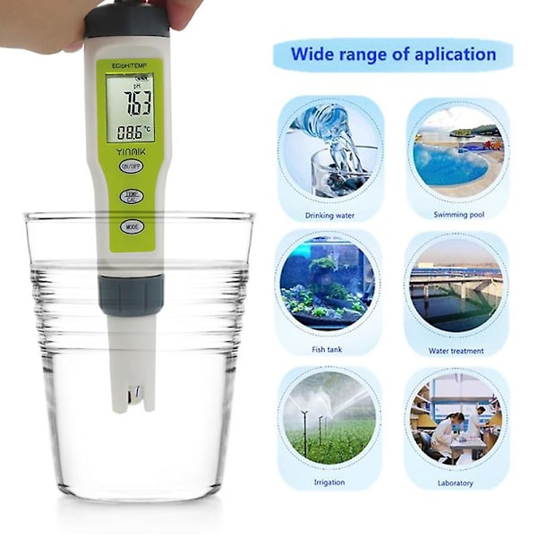 Digital pH-meter - Stor, Vandtæt Pen - Vandkvalitetstester - 4 i 1 med Automatisk Kalibreringsfunktion - 0-14 pH-område Tester Kit