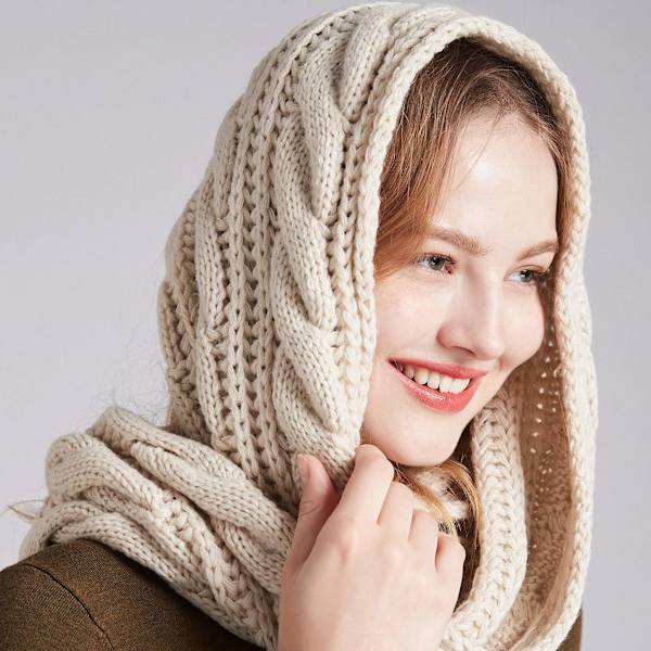 Stickad loop-scarf med blandat mönster, enfärgad fin stickning, vinterhalsduk, unisex