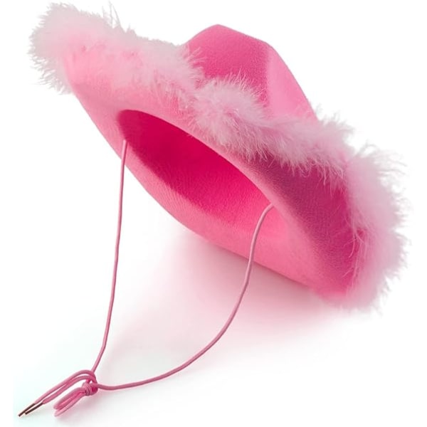 Naisten muoti vaaleanpunainen Cowboy-hattu, jossa on höyhenen pörröinen höyhenreunus A