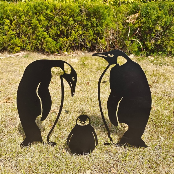 Dyrefigur Metalljern The Penguin Family Statue Silhouette Dekorative