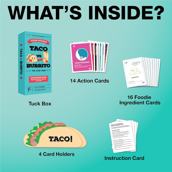 Taco vs Burrito Foodie Expansion Pack - Kräver grundspelet för att spela - Kortspel skapat av en 7-åring och perfekt för familjer, vänner, vuxna, tonåringar och barn