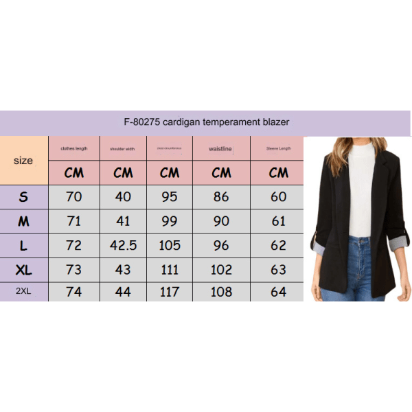Kvinnors Blazer Slim Lapel Arbetskostym Kavaj En Knapp Fickor Ytterkläder 3/4 Ärm XL