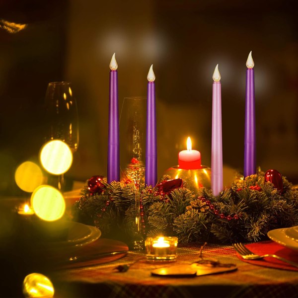 4 delar LED Flameless Advent Candle Set Lila och Rosa Advent Taper Candl