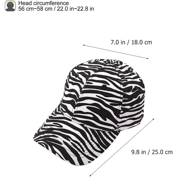 Ko-stribet baseballkasket Zebra-print kasket med skygge Bomuldslinned kasket med skygge Udendørs solhat til kvinder og piger