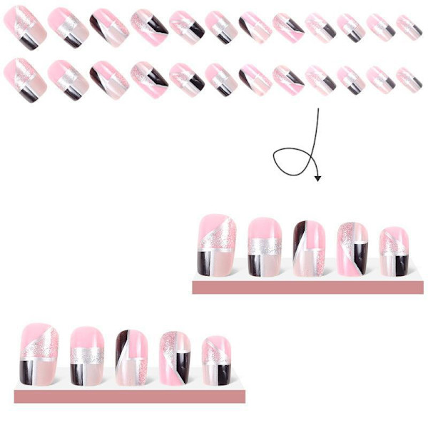 Kvadratiska tryck på naglar Medium Fake Nails med nagellim Akryl falska naglar