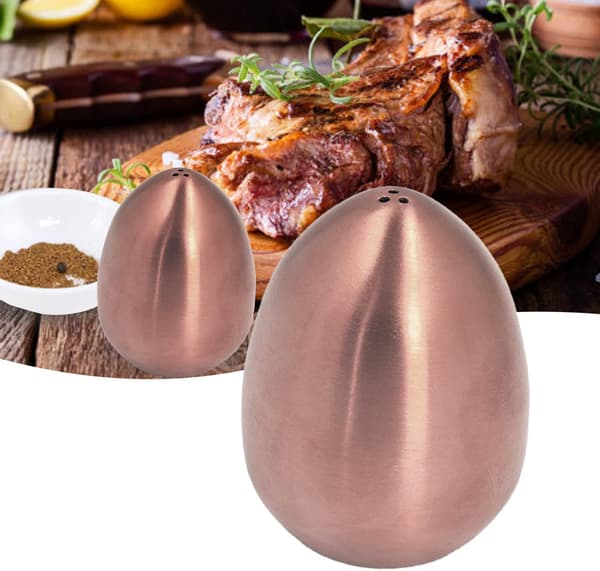 Kobbersalt- og pepperbøsser, eggformede salt- og pepperbøsser, eggkrydder