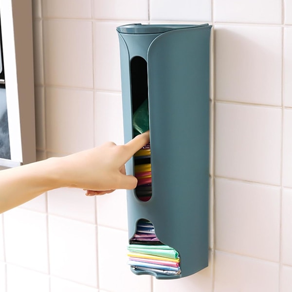 Veggmontert søppelposeholder rullholder søppelposeoppbevaringsdispenser veggmontert plast søppelposeorganisator oppbevaringsorganisator（blå,30,5*9*9cm）