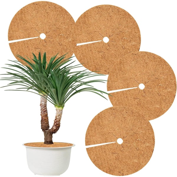 Set of 4 Coconut Mulch Discs - Winter Protection for Potted Plants - Protection Against Weeds - 30 cm