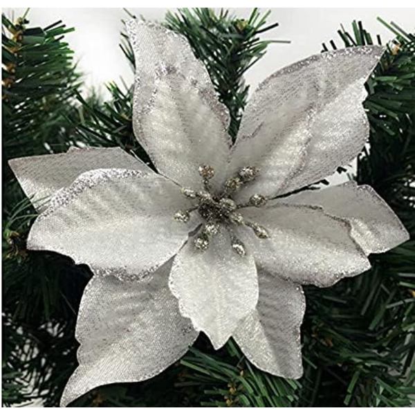 Konstgjorda Julstjärnor Dekorationer Julgranspynt Glittrande Blomma för Jul, Bröllop, Festligheter (8 stycken)