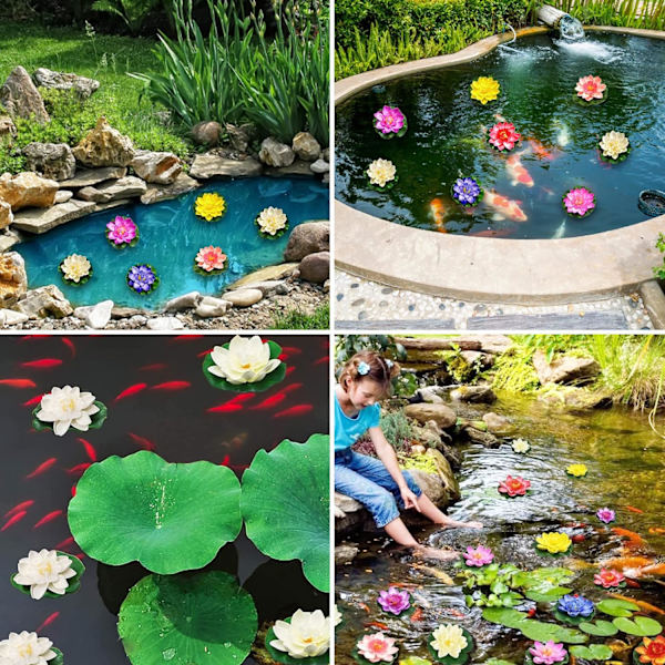 6 stk. flydende blomster, åkande lotusblomst, kunstige åkander, W