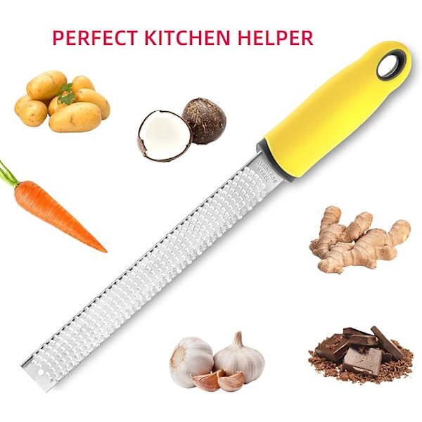 Citronzester og rivejern Parmesanost Citron, Hvidløg, Muskatnød, Chokolade, Frugter, Grøntsager, Ingefær Ostrivejern, Rustfrit stål Gul 12,7 tommer