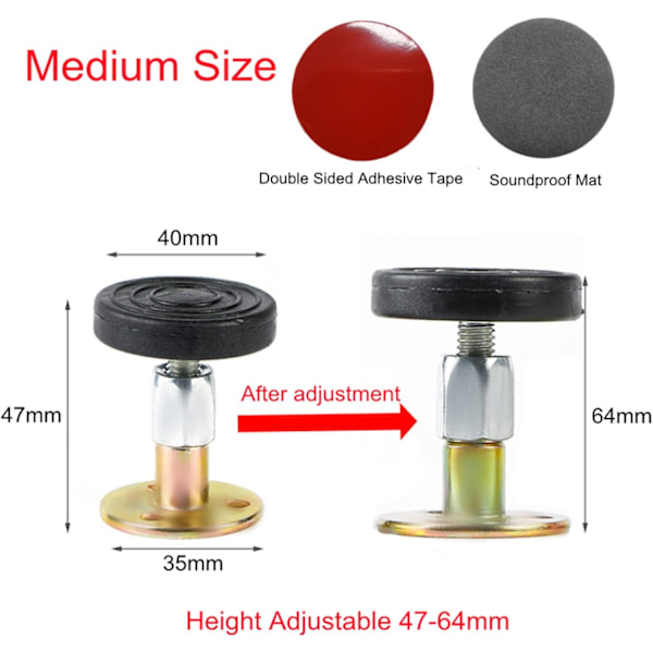 Sett med 4 justerbare gjengede sengeramme anti-shake teleskopbrakettverktøy, sengegavlstoppere for seng, garderobe, stol, sofa (47-64mm)