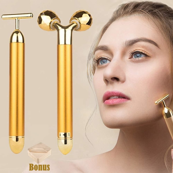 2-i-1 Beauty Bar 24k Golden Pulse Ansiktsmassageapparat, 3d Roller