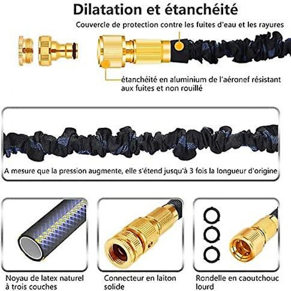 Expanderbar trädgårdsslang, hopfällbar slang 8 sorters vattenpistoler/slanghållare/förvaringsväska (svart, 50 fot)