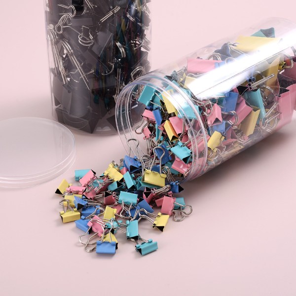 200 stk. sorte binderclips, mellemstore papirclips, metalfoldback