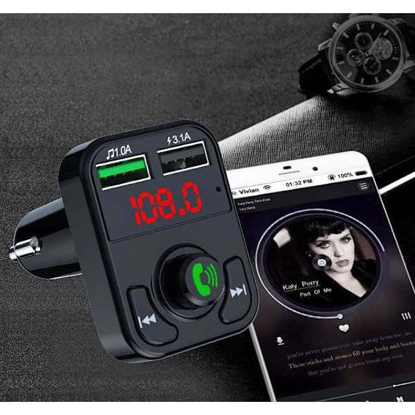 Bil FM-sender håndfri Bluetooth-bilsæt MP3-afspiller 3.1A hurtigopladning
