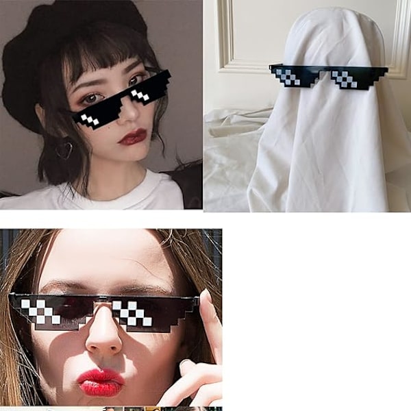 2 stk Pixel Mosaik Solbriller Pixelerede Solbriller Seje Unisex Anti-UV Solbriller til Voksne Børn Gamere Fotorekvisit